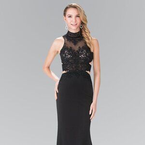 NEW LONG SLEEVELESS SHEATH DRESS EMBROIDERED WITH LACE AND RHINESTONES GL2225